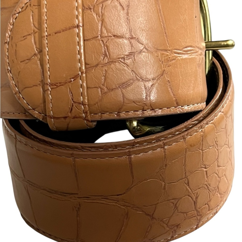 Vintage Eddie Bauer Tan Imported Alligator Wide Textured Belt - Picture 2 of 8